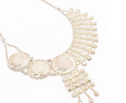 925 Sterling Silver Vintage Necklace Intricate Etched Droplet Choker  NE4738