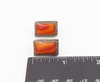 925 Sterling Silver Vintage Earrings MEXICO Rectangle Gemstone Studs  EG14066