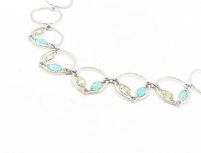 925 Sterling Silver  Chalcedony & Topaz Open Circle Link Chain Necklace NE1657