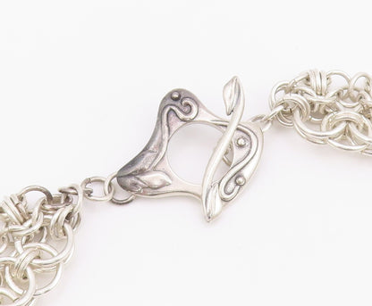 925 Sterling Silver Vintage Necklace Designer Heavy Cutout Dangling Stone NE4480