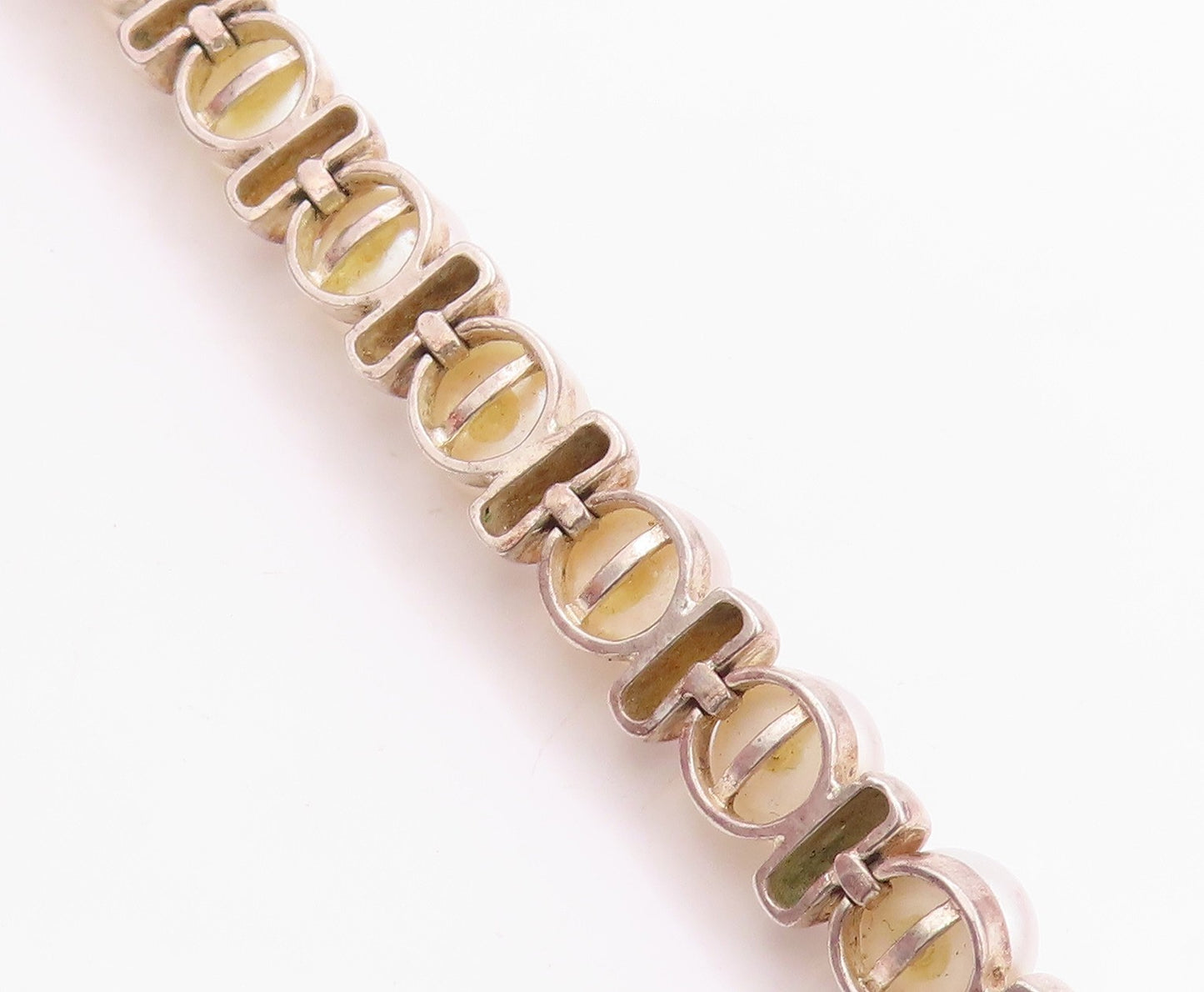 925 Sterling Silver Vintage Bracelet Disk & Pearl Band  BT11348