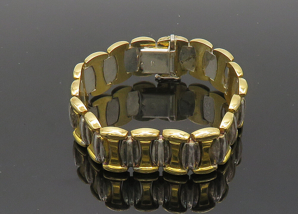 925 Sterling Silver  Vintage Shiny Two Tone Hinge Chain Bracelet  BT8107
