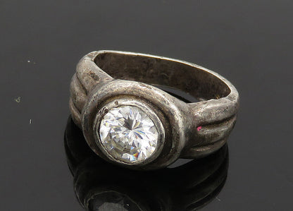 925 Sterling Silver  Vintage Cubic Zirconia Rustic Band Ring Sz 7  RG20789