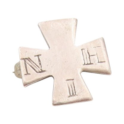 925 Sterling Silver Vintage Brooch 1886 Seal Maltese Cross IHS Charm Pin BP11824