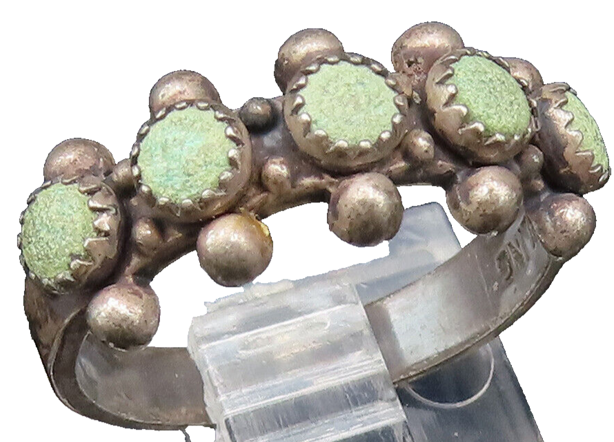 SOUTHWESTERN 925 Silver Vintage Beaded Multi Turquoise Ring Sz 5 RG25429