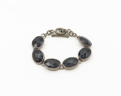JRI MEXICO 925 Silver   Vintage Faceted Black Hematite Chain Bracelet  BT7202