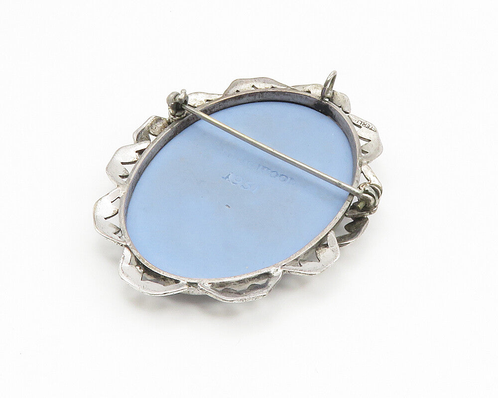 925 Sterling Silver  Vintage Carved Figure Blue Cameo Brooch Pin  BP5305