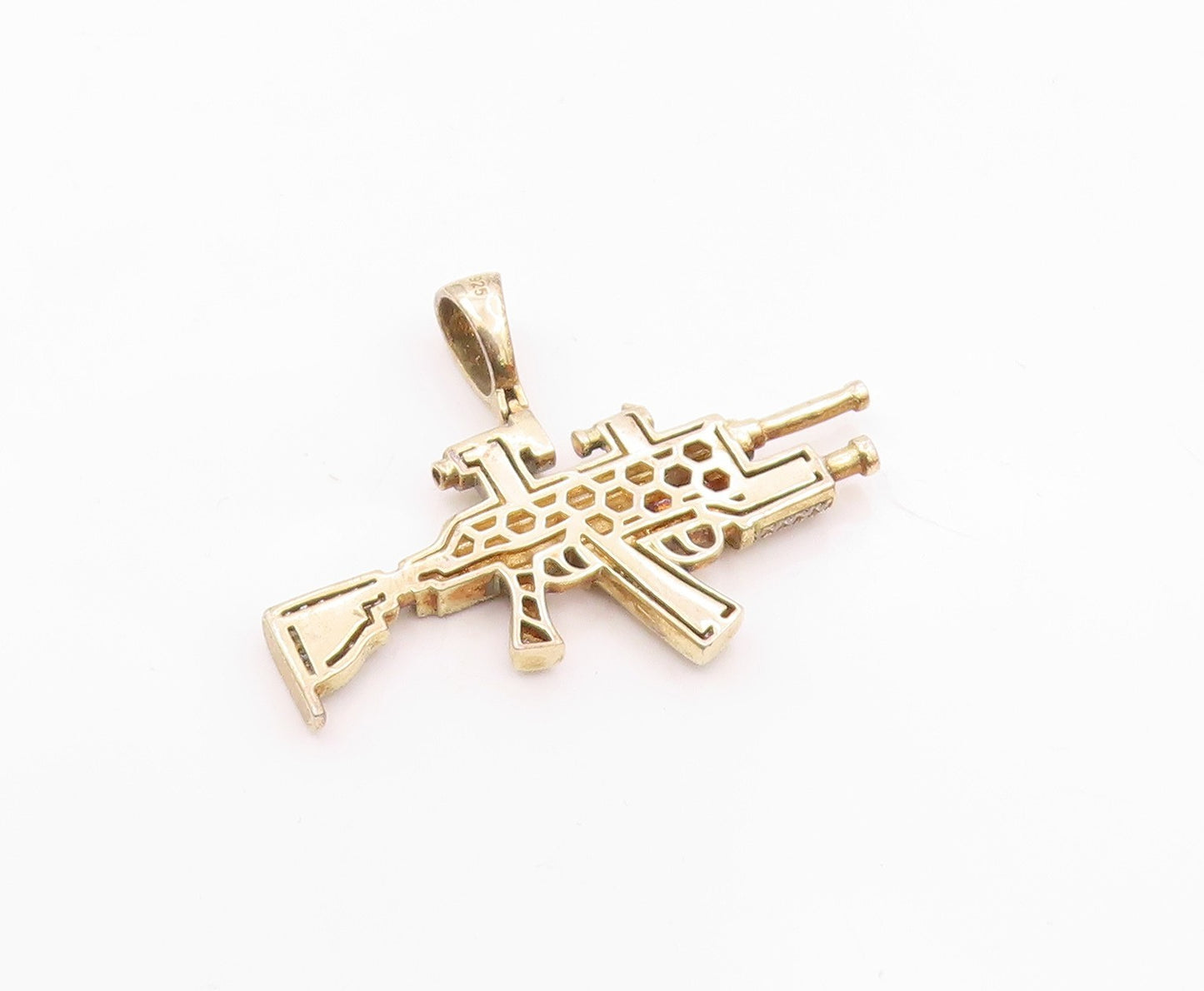925 Sterling Silver  Vintage Shiny Cubic Zirconia Machine Gun Pendant  PT18421