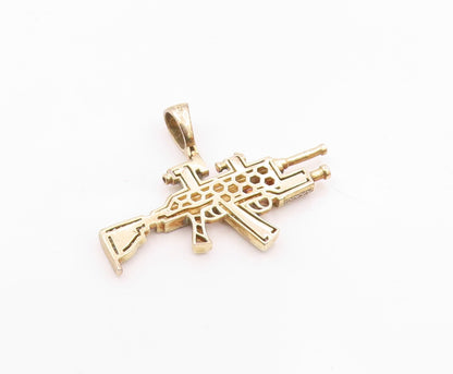 925 Sterling Silver  Vintage Shiny Cubic Zirconia Machine Gun Pendant  PT18421
