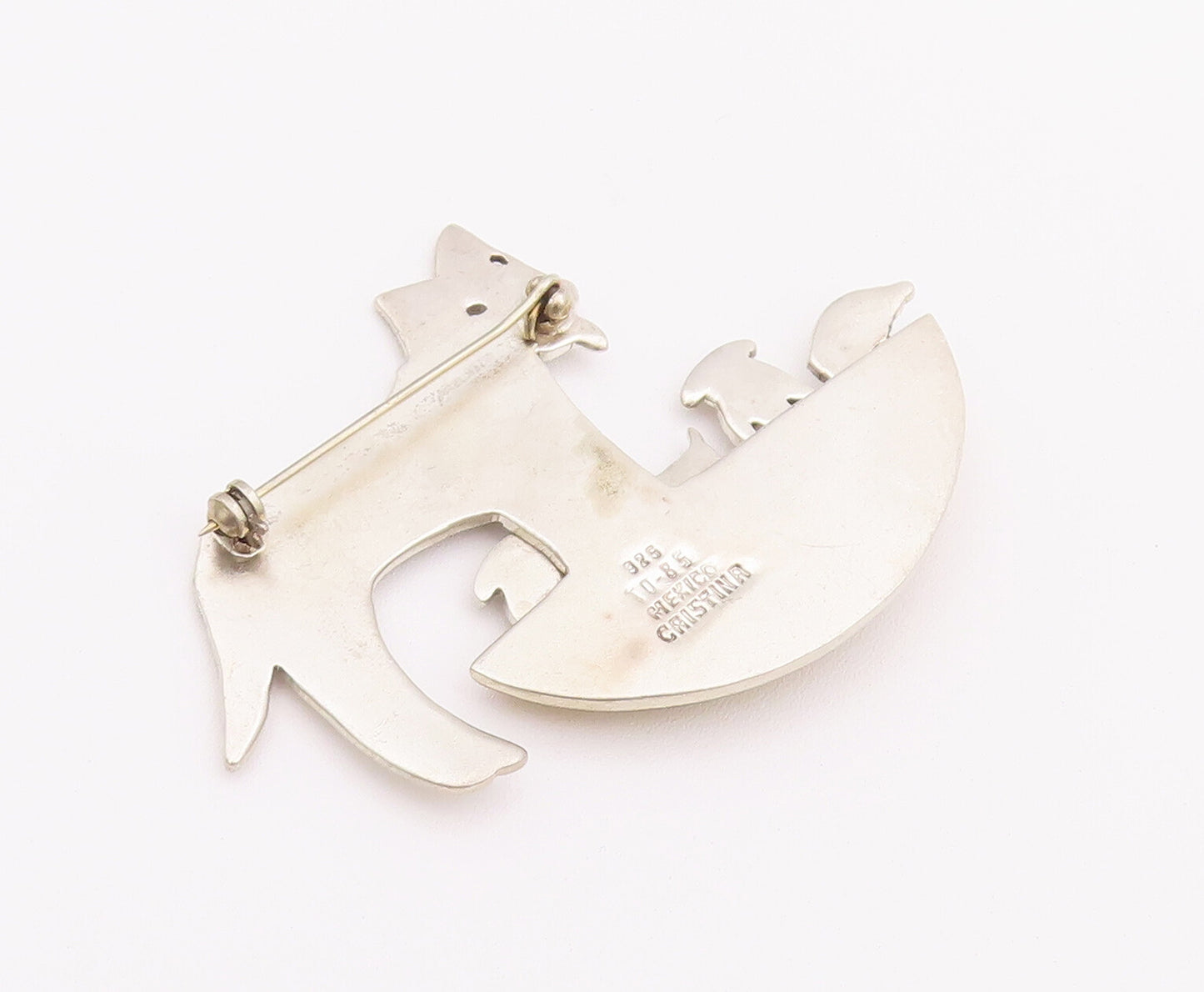 925 Sterling Silver Vintage Brooch Pin CHRISTINA MEXICO Happy Dog Family BP10740