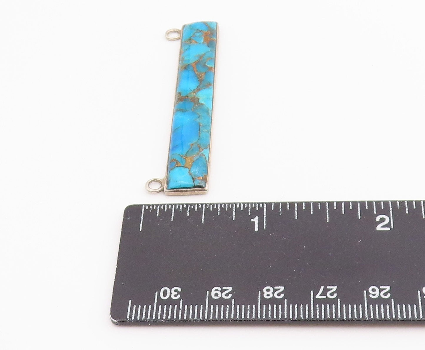 925 Sterling Silver Vintage Pendant Modernist Turquoise Geometric Bar  PT26518