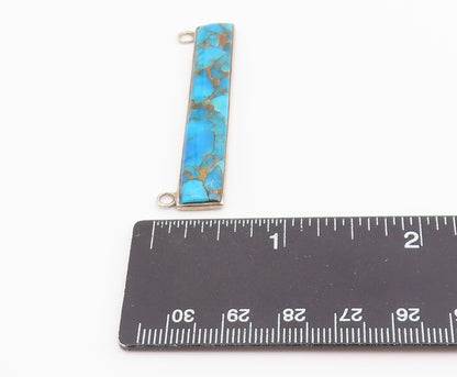 925 Sterling Silver Vintage Pendant Modernist Turquoise Geometric Bar  PT26518