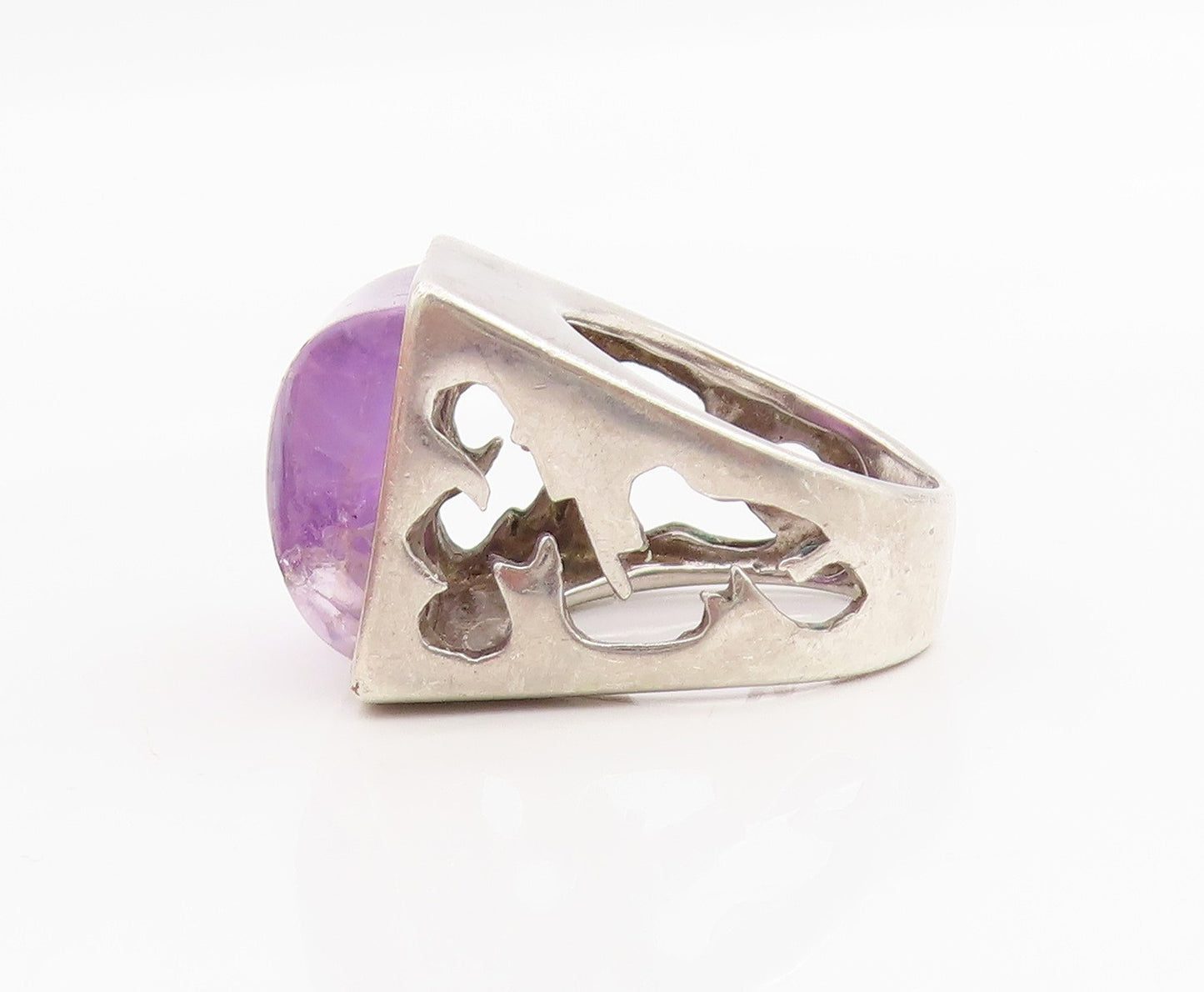 925 Sterling Silver Vintage Ring Amethyst Solid Geometric Band  Sz 9  RG34243