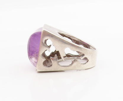925 Sterling Silver Vintage Ring Amethyst Solid Geometric Band  Sz 9  RG34243