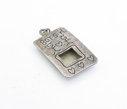 925 Sterling Silver  Vintage Dark Tone Boy Girl Picture Frame Pendant  PT3482