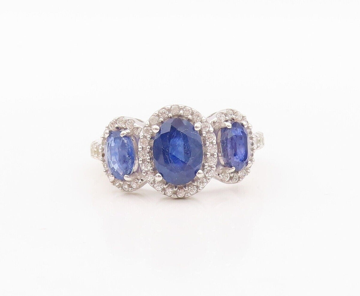 925 Sterling Silver Vintage Ring Oval Cut Sapphire Halo Topaz  Sz 7.5  RG30438