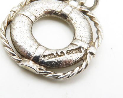 WELLS 925 Sterling Silver  Vintage Shiny Lifeguard Ring Motif Pendant  PT13692
