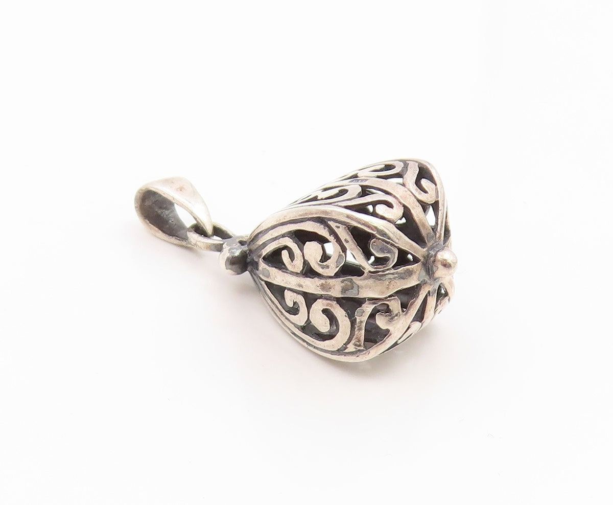 925 Sterling Silver Vintage Pendant Classic Scrollwork Cutout Drop Charm PT26056