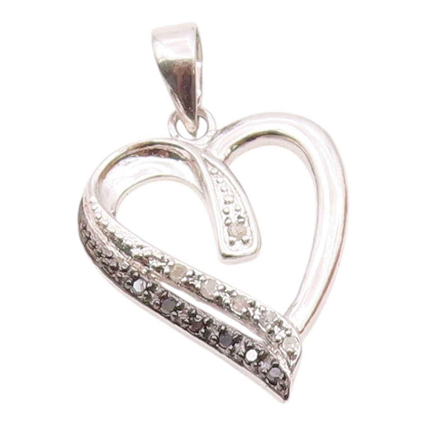 925 Sterling Silver  Genuine Black & White Diamonds Love Heart Pendant PT11507