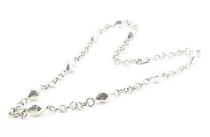 925 Sterling Silver  Shiny Hollow Diamond Shape Link Chain Necklace  NE1313
