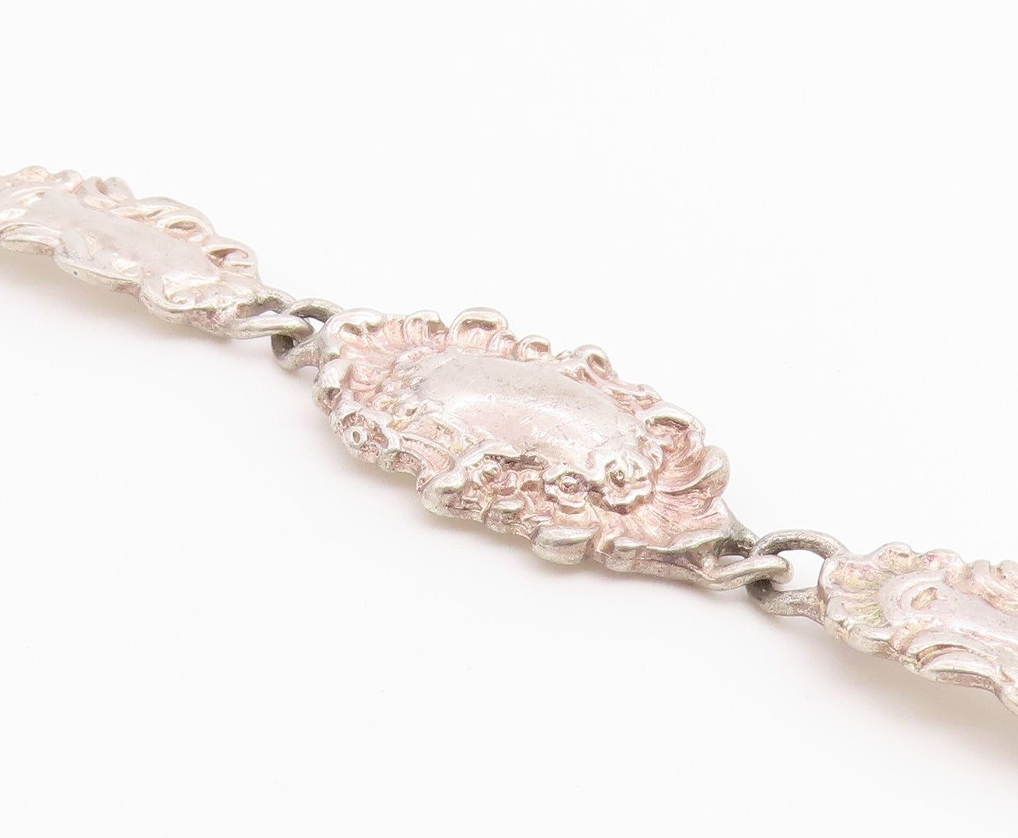 925 Sterling Silver Vintage Bracelet Victorian Style Scrollwork Link  BT12209