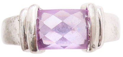 925 Sterling Silver Vintage Ring Designer Amethyst Cutout  Sz 6.5  RG32979