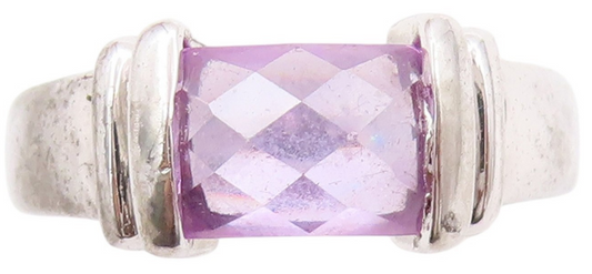 925 Sterling Silver Vintage Ring Designer Amethyst Cutout  Sz 6.5  RG32979