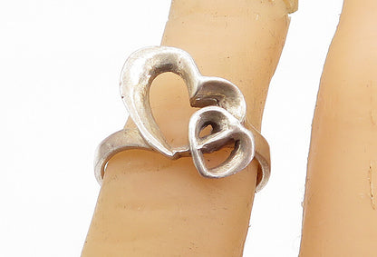 925 Sterling Silver Vintage Open Double Love Heart Band Ring Sz 6.5 RG6257