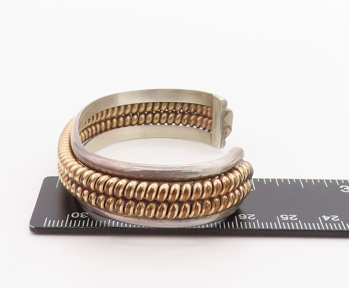 925 Sterling Silver Vintage Bracelet TAHE Two Tone Braided Rope Cuff  BT11371