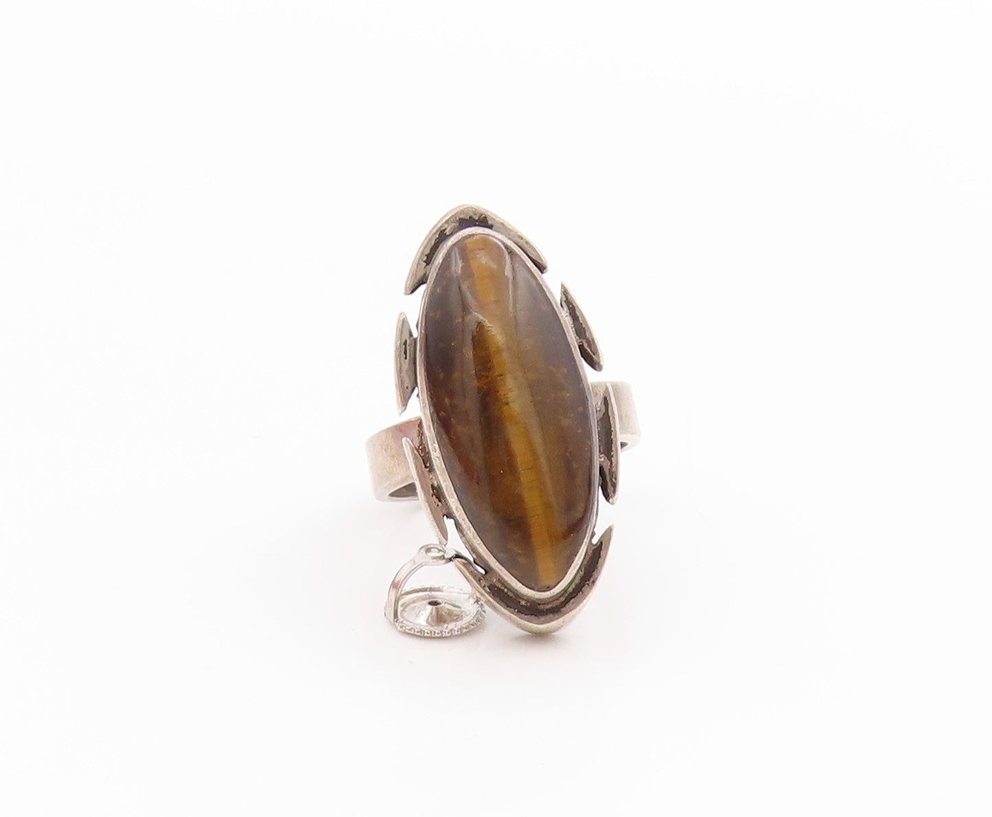 925 Sterling Silver Vintage Ring MEXICO Marquise Shape Tiger's Eye  Sz 5 RG33525