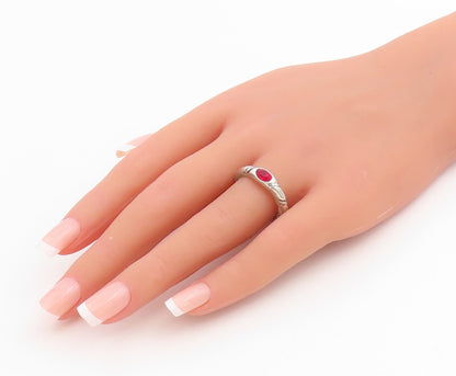925 Sterling Silver Vintage Ring Minimalist Red CZ Solitaire Band  Sz 8  RG34795