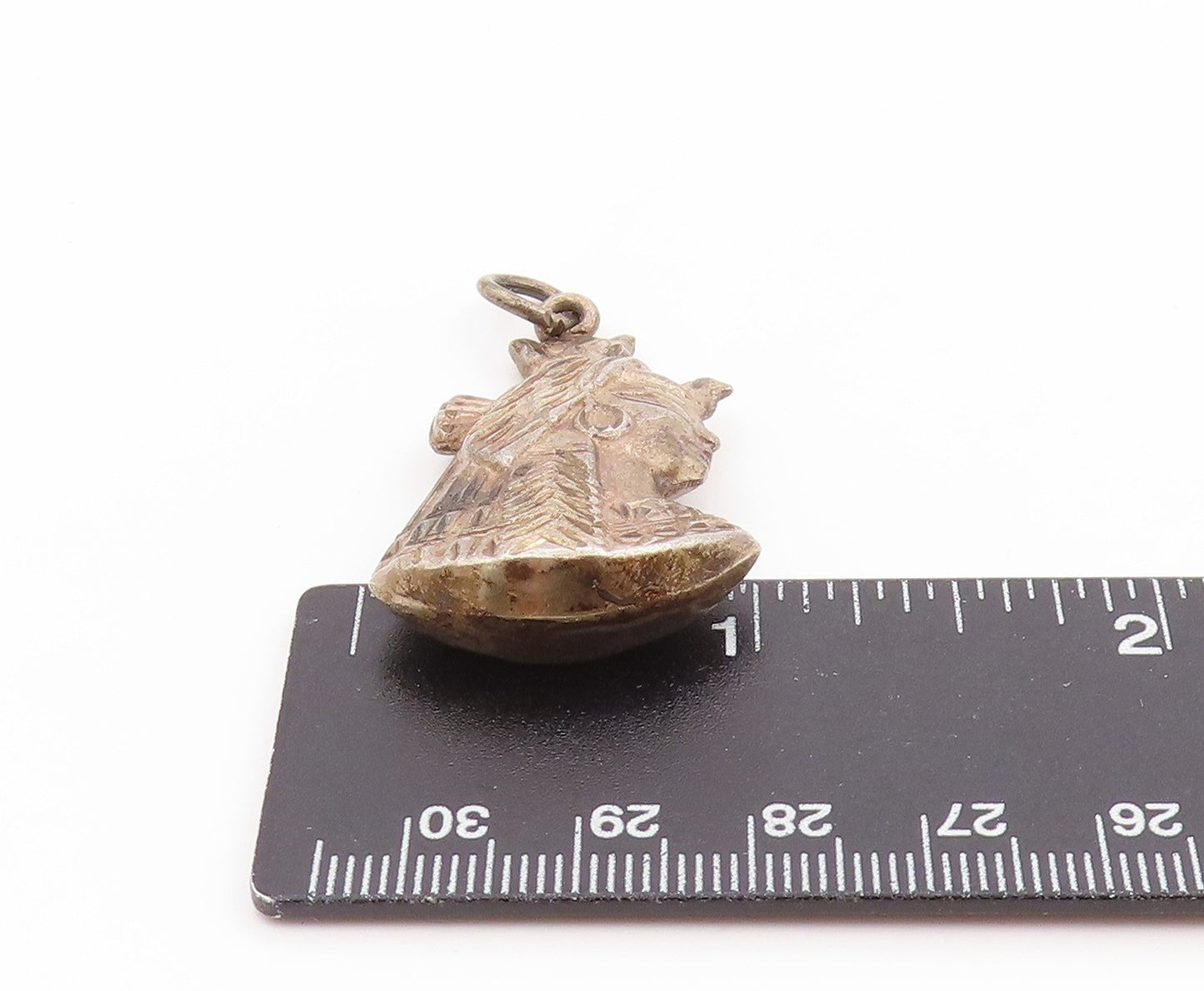 925 Sterling Silver Vintage Pendant Etched Egyptian Pharaoh Headdress  PT25808