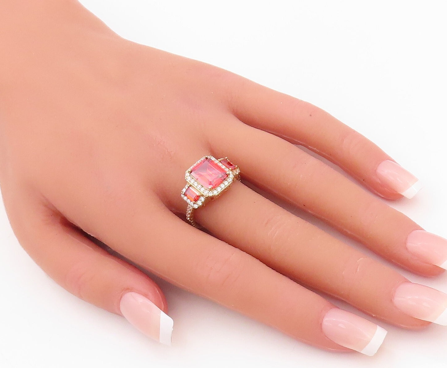 925 Sterling Silver Vintage Ring Gold Plated Red Halo White CZ  Sz 7  RG30164