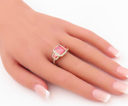 925 Sterling Silver Vintage Ring Gold Plated Red Halo White CZ  Sz 7  RG30164