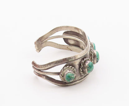925 Sterling Silver Vintage Bracelet NAVAJO Turquoise Rope Border Cuff  BT12106