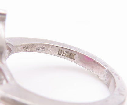 925 Sterling Silver Vintage Ring Drop Cut Pink & White Heart CZ  Sz 7  RG29606