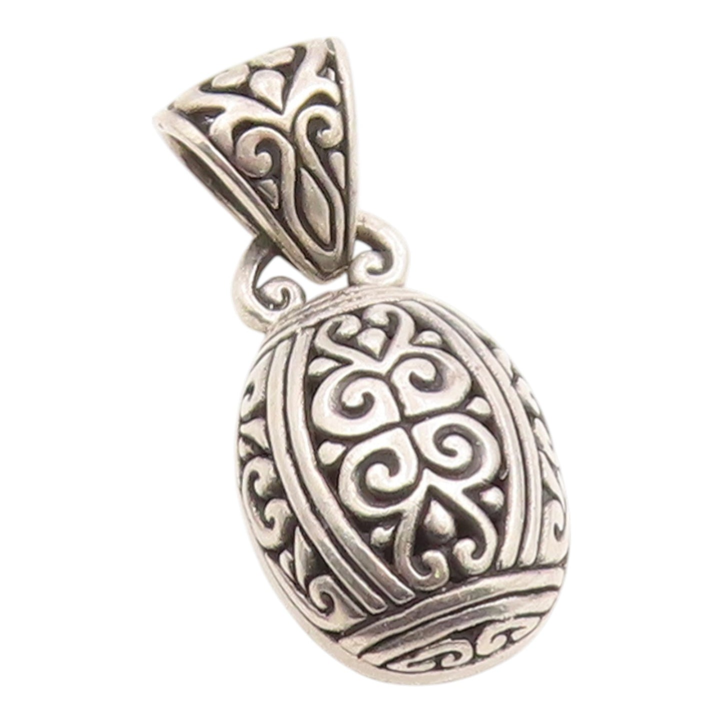 925 Sterling Silver Vintage Pendant Intricate Scrollwork Oval Dome Charm PT26136