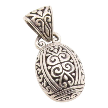 925 Sterling Silver Vintage Pendant Intricate Scrollwork Oval Dome Charm PT26136