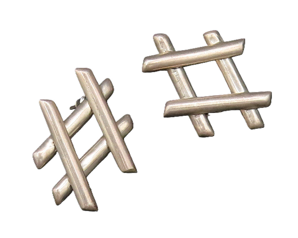 MEXICO 925 Silver  Vintage Fashion Tic Tac Toe Hashtag Stud Earrings  EG12199