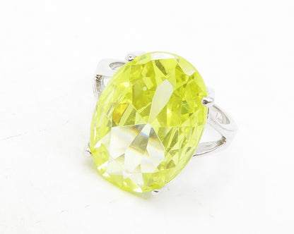 925 Sterling Silver  Yellow Cubic Zirconia Shiny Cocktail Ring Sz 9  RG12698