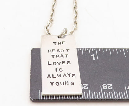 925 Sterling Silver  Vintage Young Heart Stamped Quote Chain Necklace  NE1522