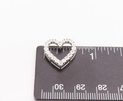 925 Sterling Silver Vintage Pendant Floral Diamonds Inlay Cutout Heart  PT23186