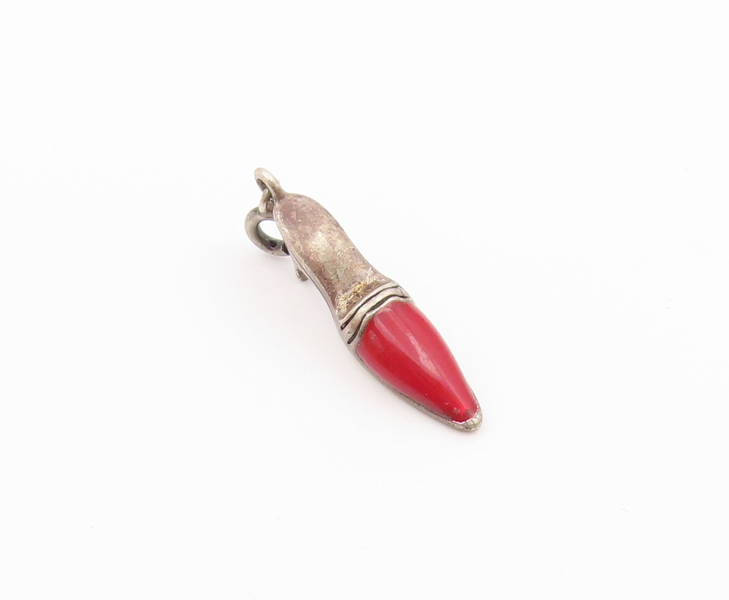 925 Sterling Silver  Vintage Enamel Detail Pointy Heeled Shoe Pendant  PT18709