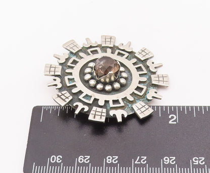 925 Sterling Silver Vintage Pendant LOS BALLESTEROS Carved Circular Gem  PT22957