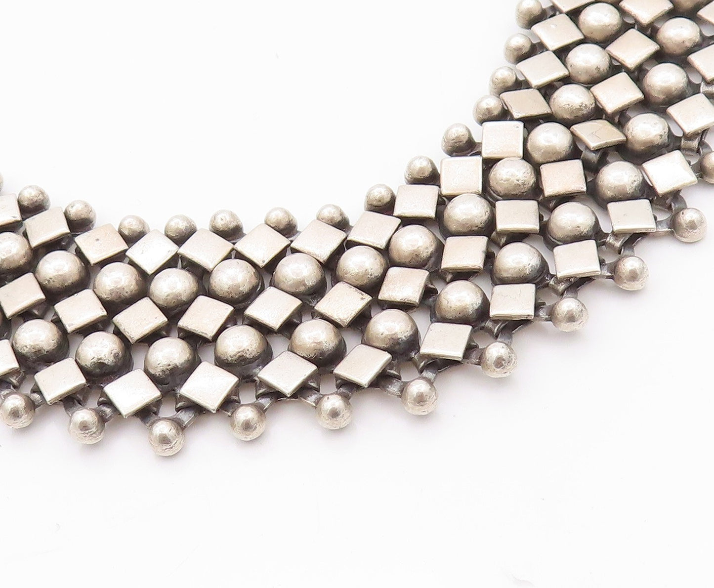 925 Sterling Silver Vintage Necklace Designer Sphere And Square Cutouts NE4529