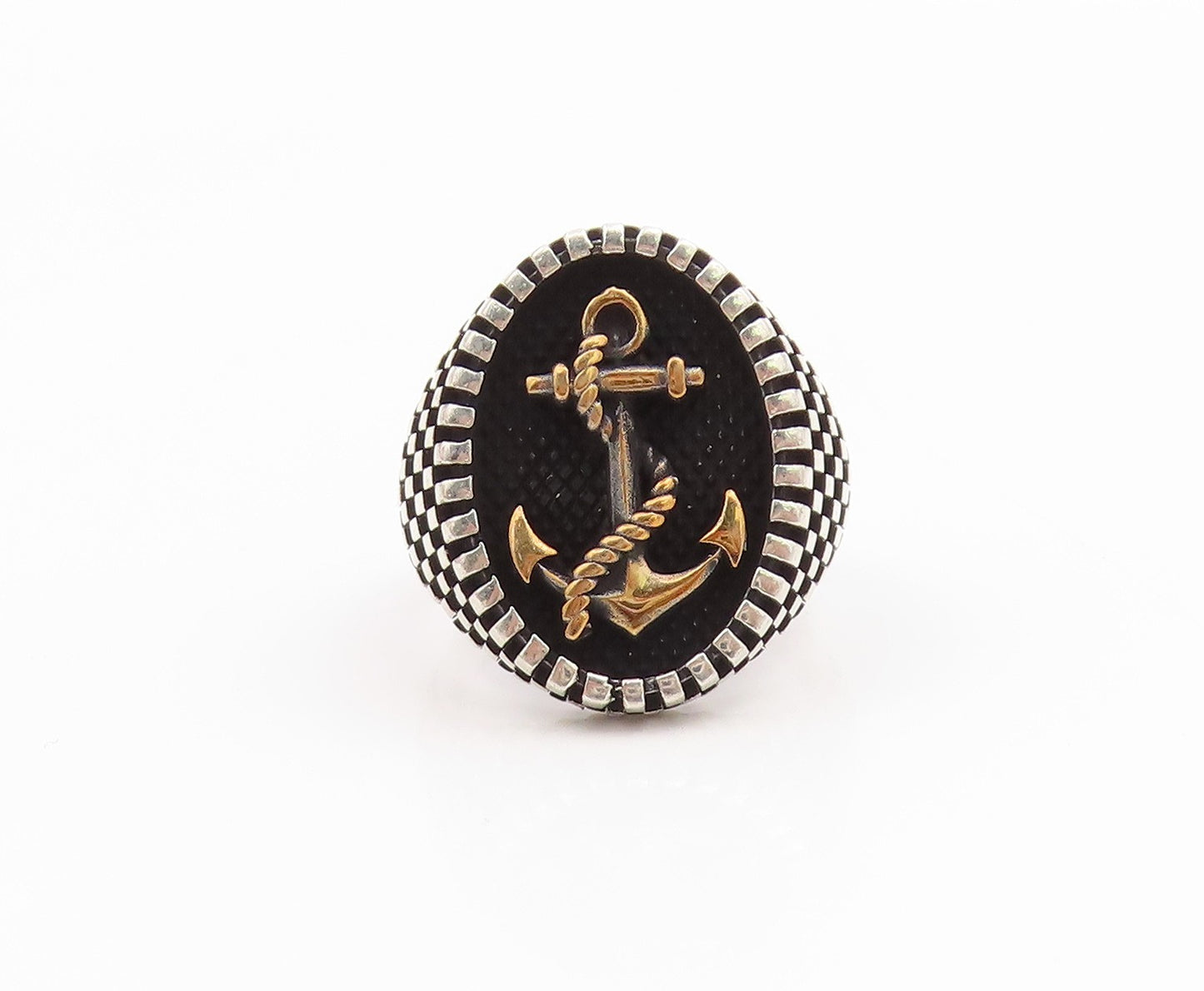 925 Sterling Silver Vintage Ring Two Tone Anchor & Rope Band  Sz 9.5  RG36103