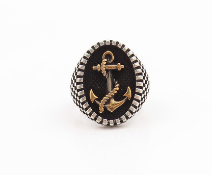 925 Sterling Silver Vintage Ring Two Tone Anchor & Rope Band  Sz 9.5  RG36103