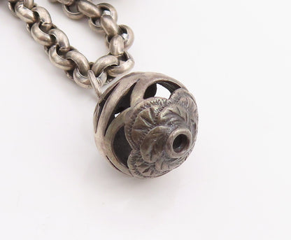 925 Sterling Silver Vintage Bracelet Carved Floral Roses Beaded Chain  BT11430