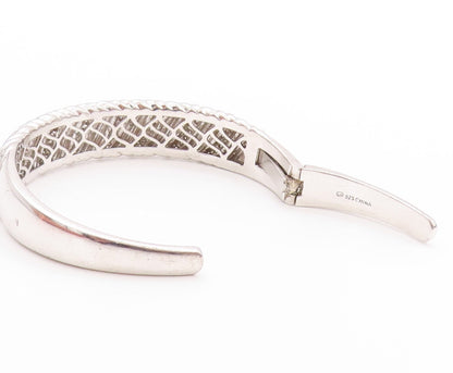 925 Sterling Silver Vintage Bracelet Swirls Etched Diamonds Inlay Cuff  BT11197