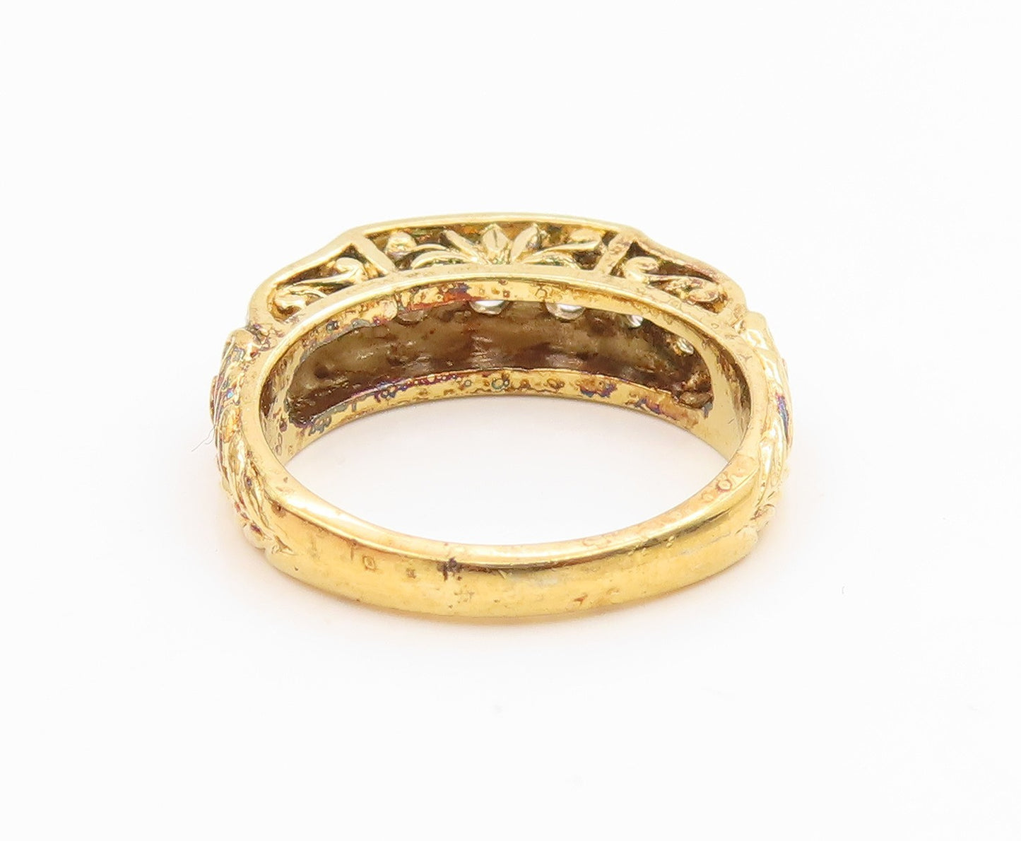 925 Sterling Silver Vintage Ring Gold Plated CZ Statement Band  Sz 8  RG35823